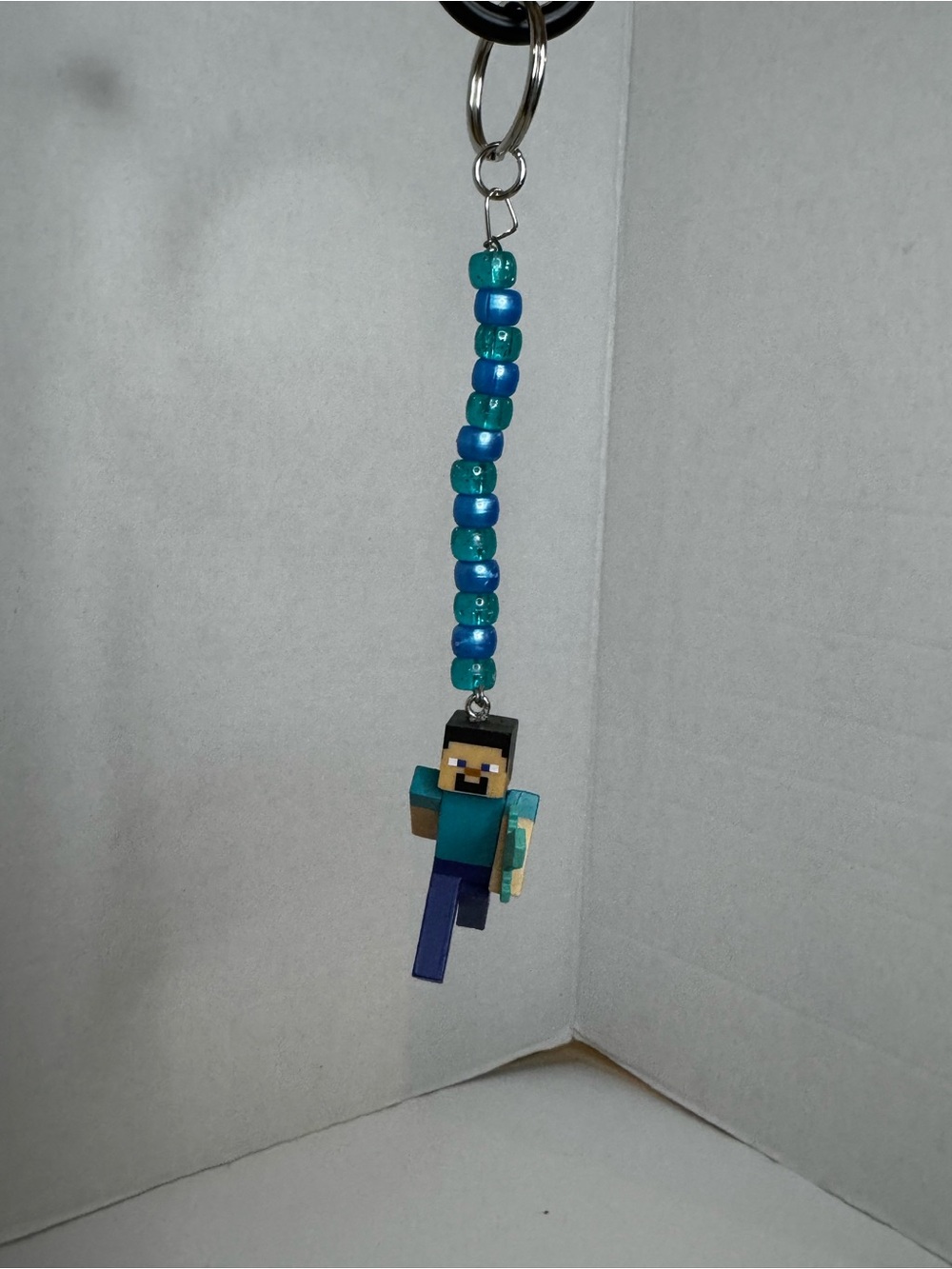 Kids Blue Beaded Minecraft-Inspired Keychain
